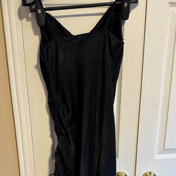Zara Black Satin Midi dress with ruching and slit, size M - Picture 5 of 5